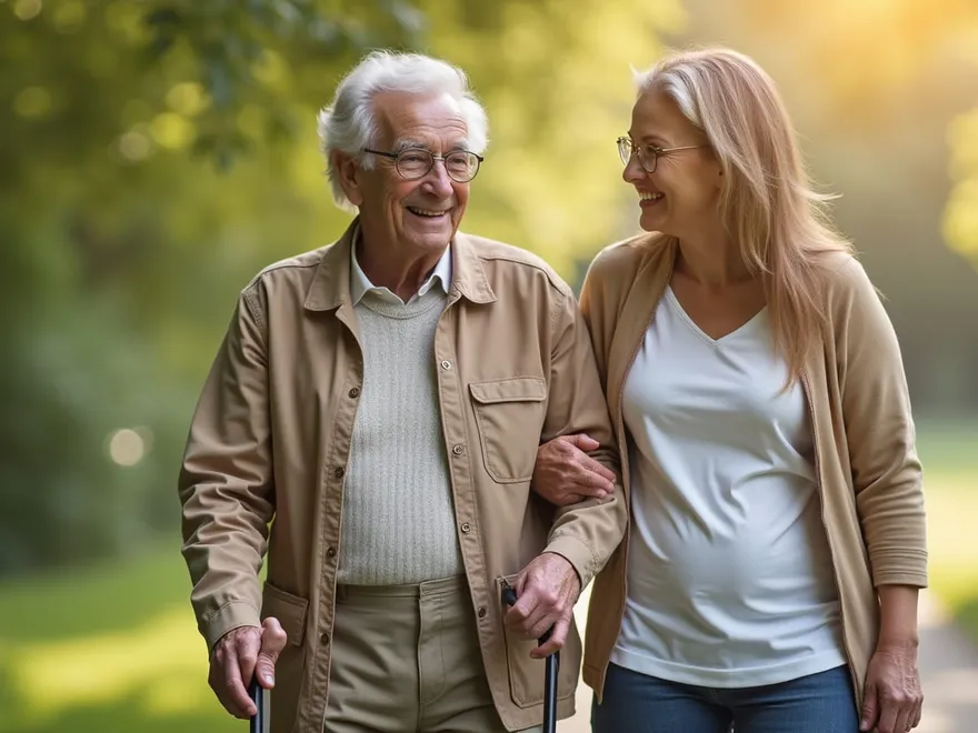 A support worker dancing with an older woman in her living room